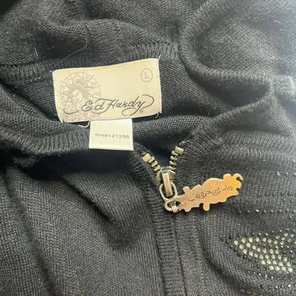 Ed-hardy Rhinestone Black Zip Up Hoodie - Picture 8 of 8